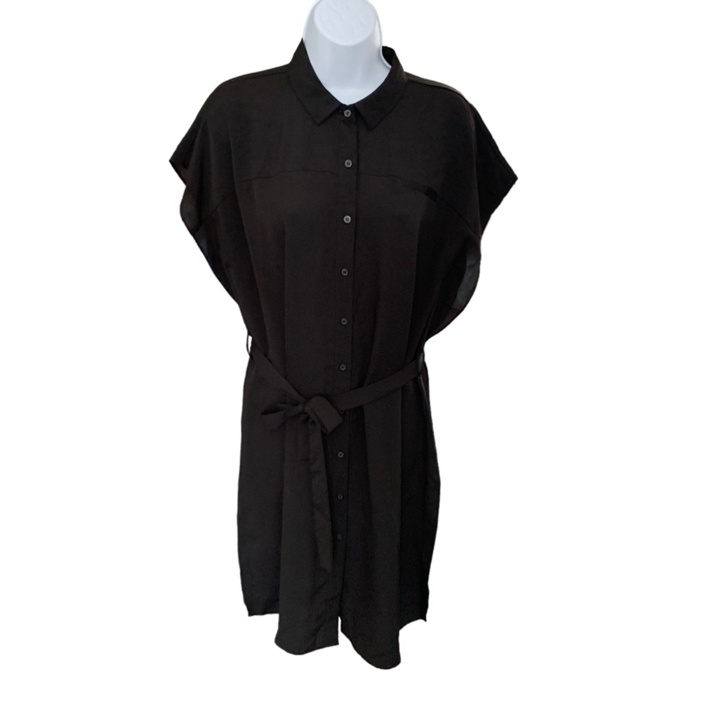 JOE FRESH Black Tie Belt Waist Button Up Shirt‎ Dress Women Medium
